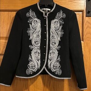 Elegant Peter Nygard Black Wool Embroidered Women's Jacket Size 4 Petite
